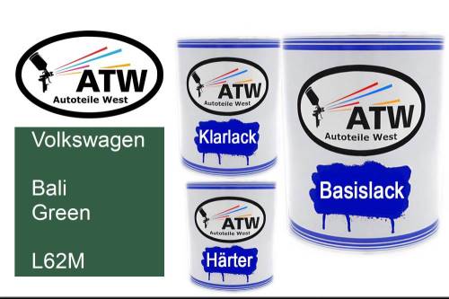 Volkswagen, Bali Green, L62M: 1L Lackdose + 1L Klarlack + 500ml Härter - Set, von ATW Autoteile West.
